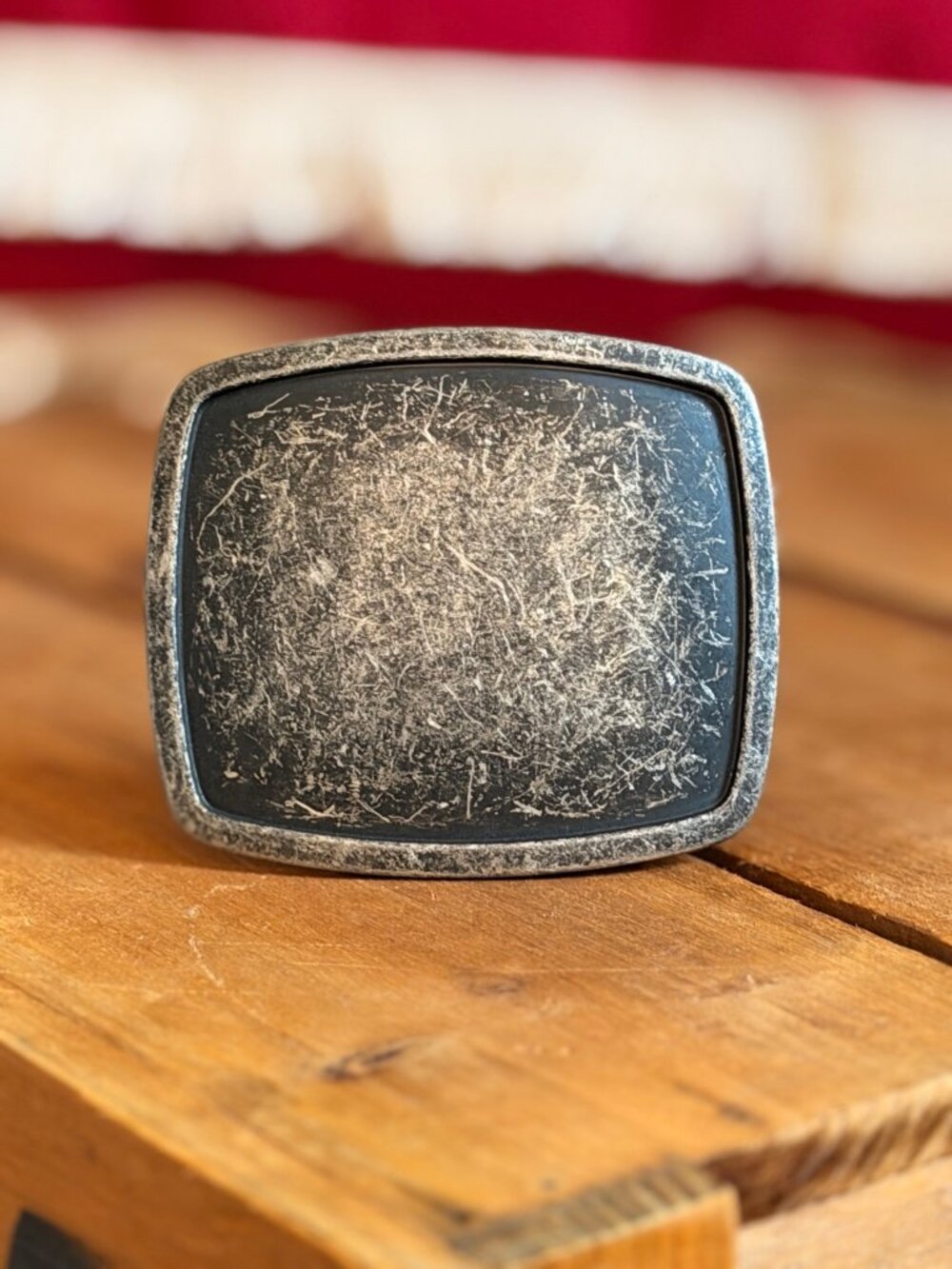 Blank Western Belt Buckle Black Silver Distressed